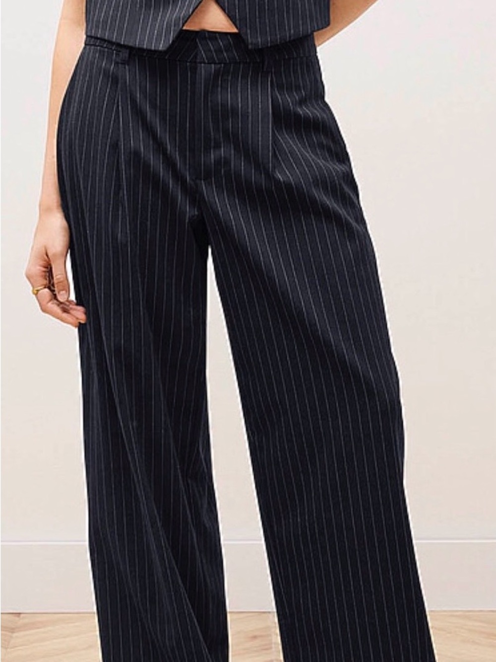 Tailored Pinstripe Wide-Leg Pants - marine